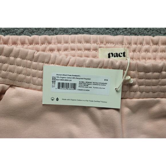 New Pact Organic Jogger Sweatpants Womens Large Pink Posey Side Slits Pull On - Picture 4 of 6